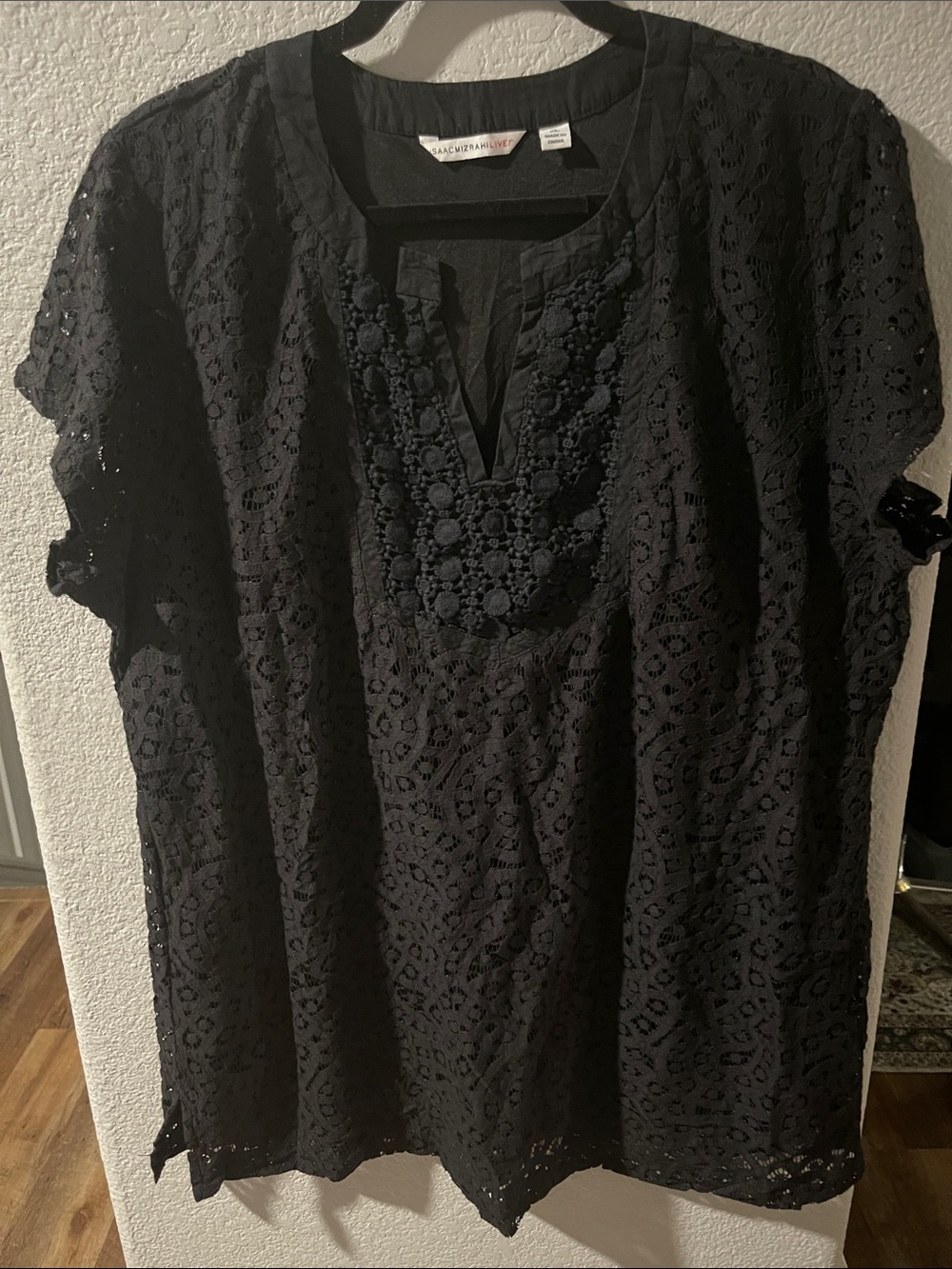 Isaac Mizrahi Black Crochet Lace Tunic Top XL
